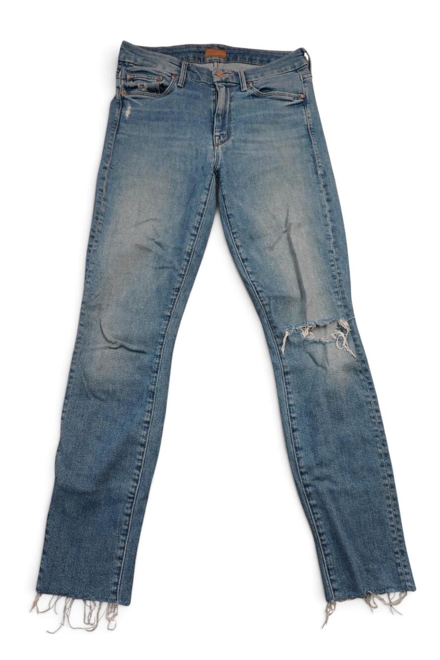 Mother Jeans Womens 26x26 Blue Light Wash Mid Rise Skinny Distressed Raw Hem USA